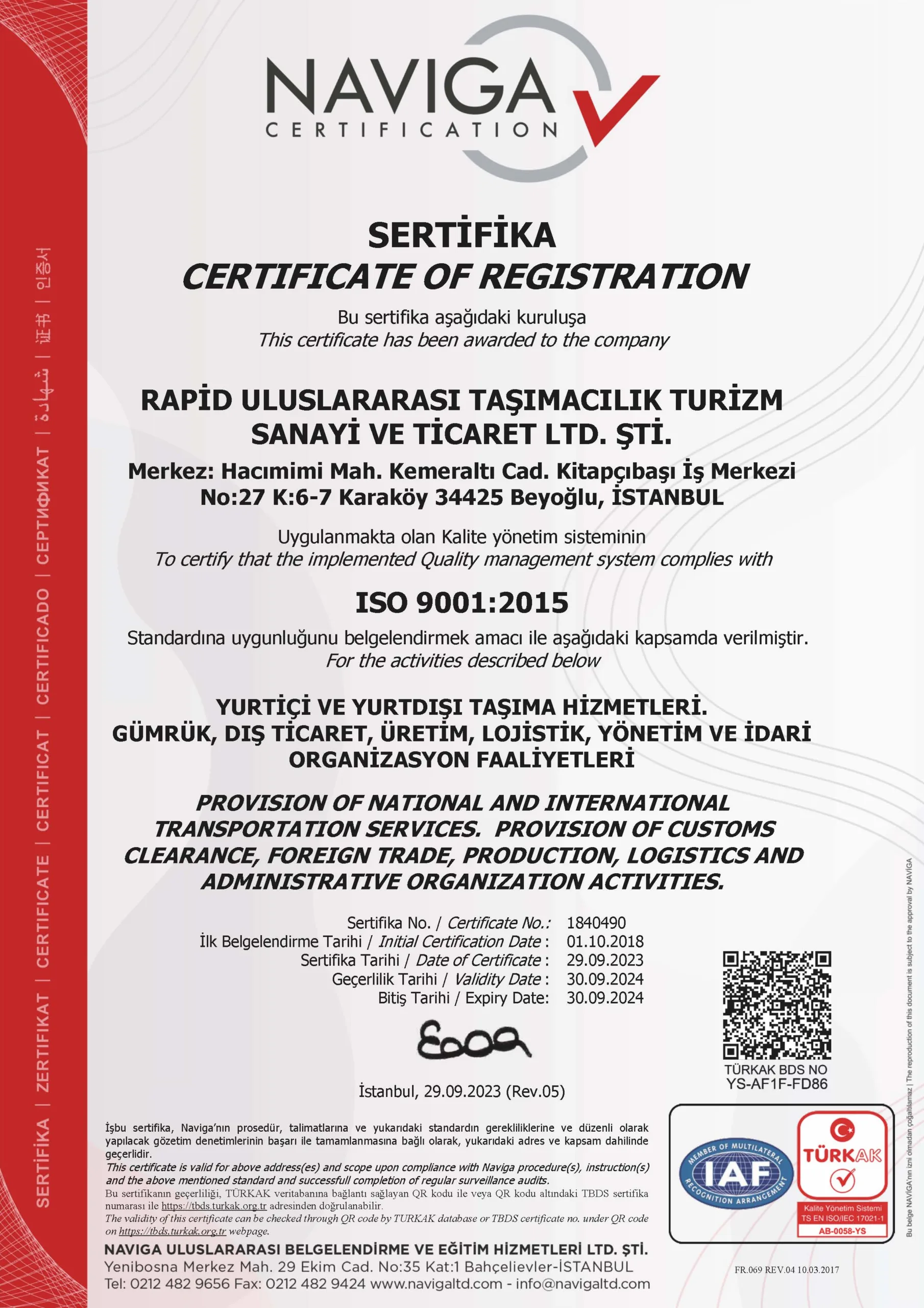 490 rapid 9001 2023 rev. 05 g2 ölçekli rapid